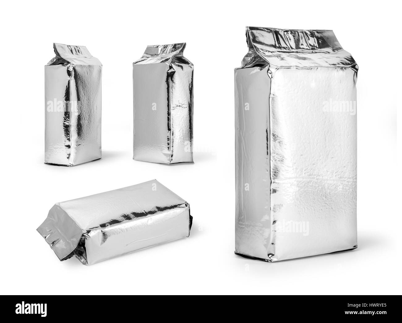 Argento Confezione per alimenti isolati su sfondo bianco Foto Stock