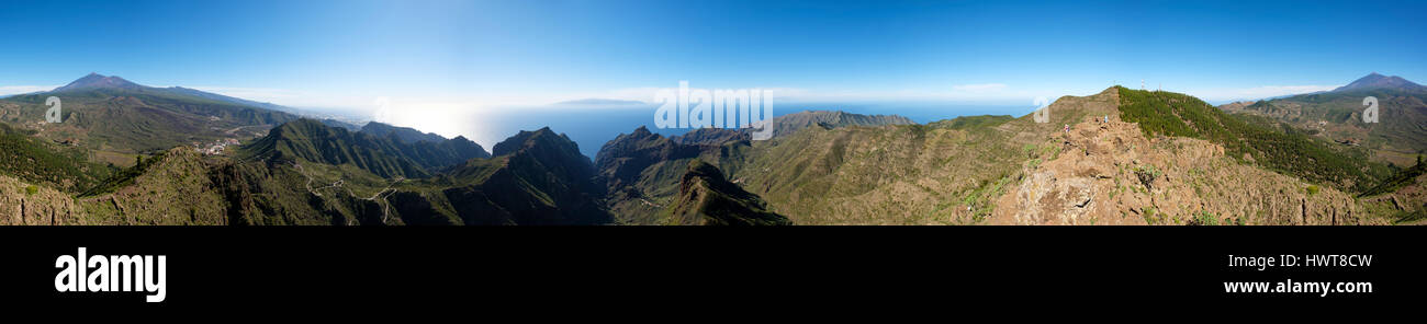 Il panorama a 360 gradi del vulcano Pico Verde, Masca Gorge, Teno montagne, vulcano Pico del Teide Tenerife, Isole Canarie, Spagna Foto Stock