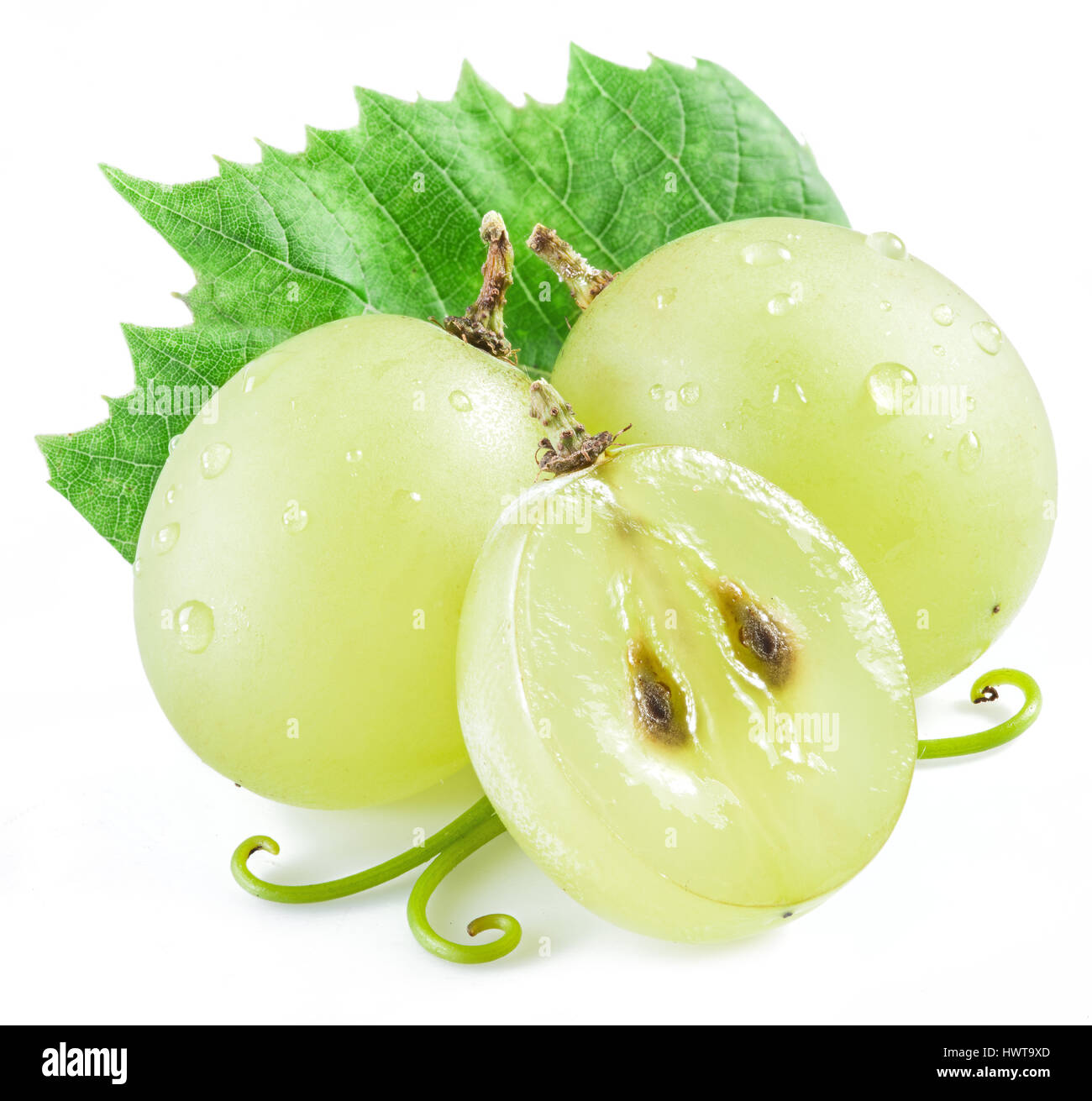 Tre uve con lamina sullo sfondo bianco. Foto Stock
