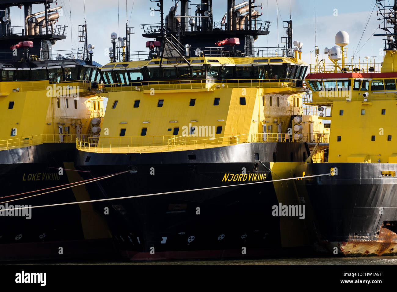 VIKING spedizione navi di linea. Supporto di olio le navi ormeggiate tripla, Porto Montrose Scozia UK Foto Stock
