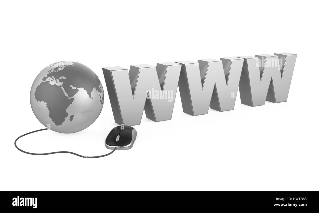 'WWW' Testo, Globe e il mouse del computer Foto Stock