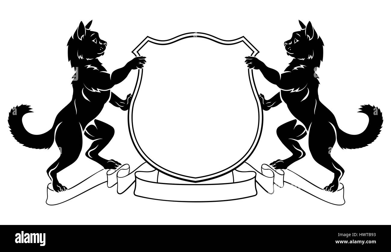 Gatti crest stemma scudo araldico con pet cat su ciascun lato rampante  fiancheggianti sulle zampe posteriori Foto stock - Alamy