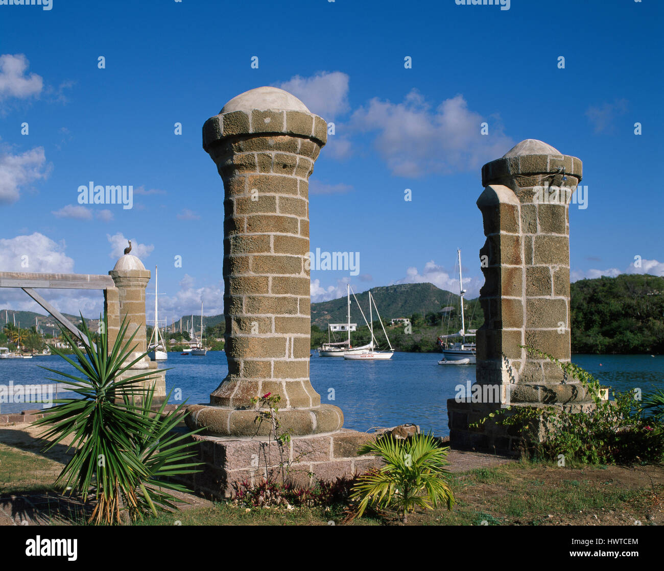 Veleria pilastri, Nelson's Dockyard, English Harbour, Antigua Foto Stock