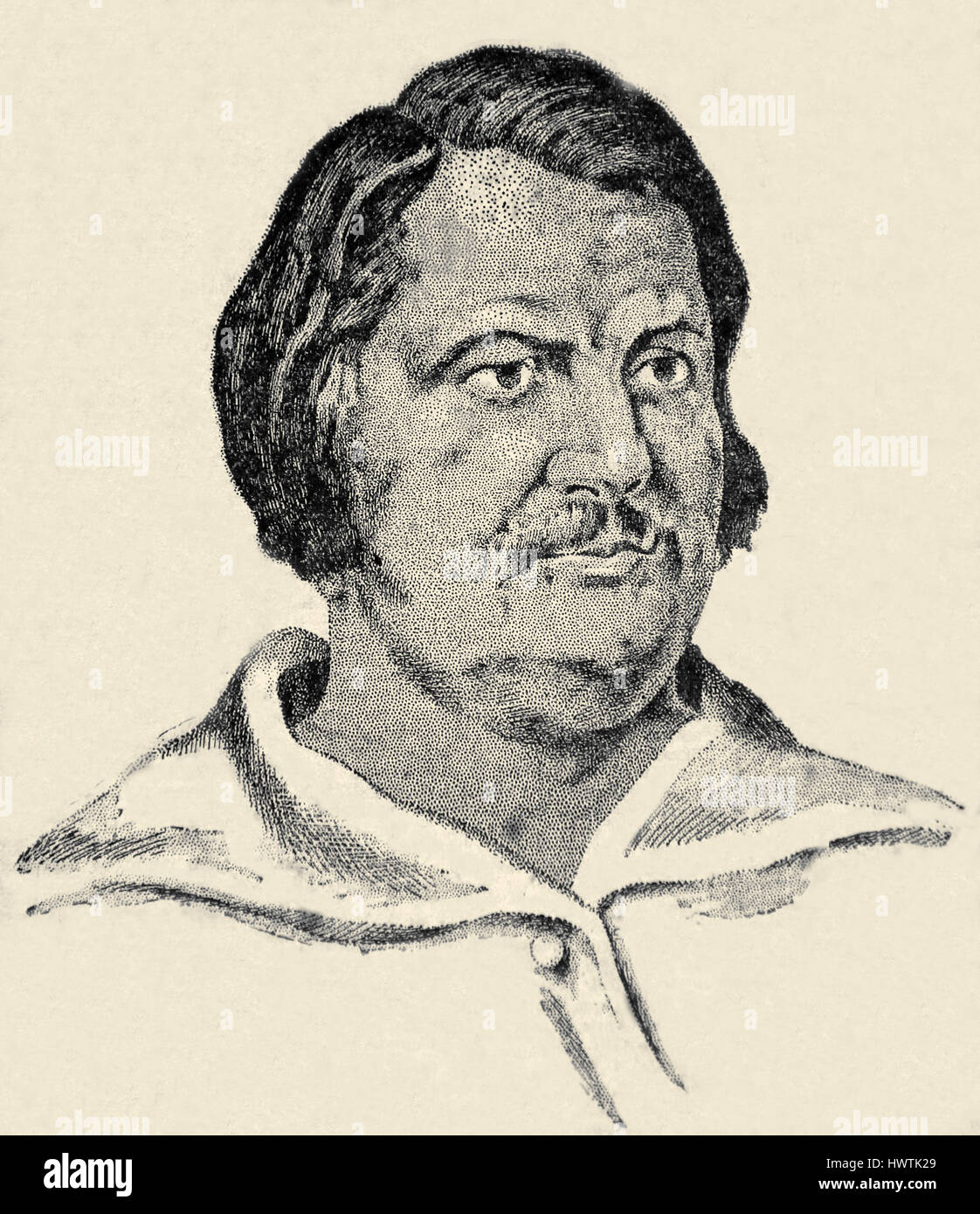Honoré de Balzac. Scrittore e giornalista. Il critico e la stampante (1799-1850) del xix secolo. Incisione Foto Stock