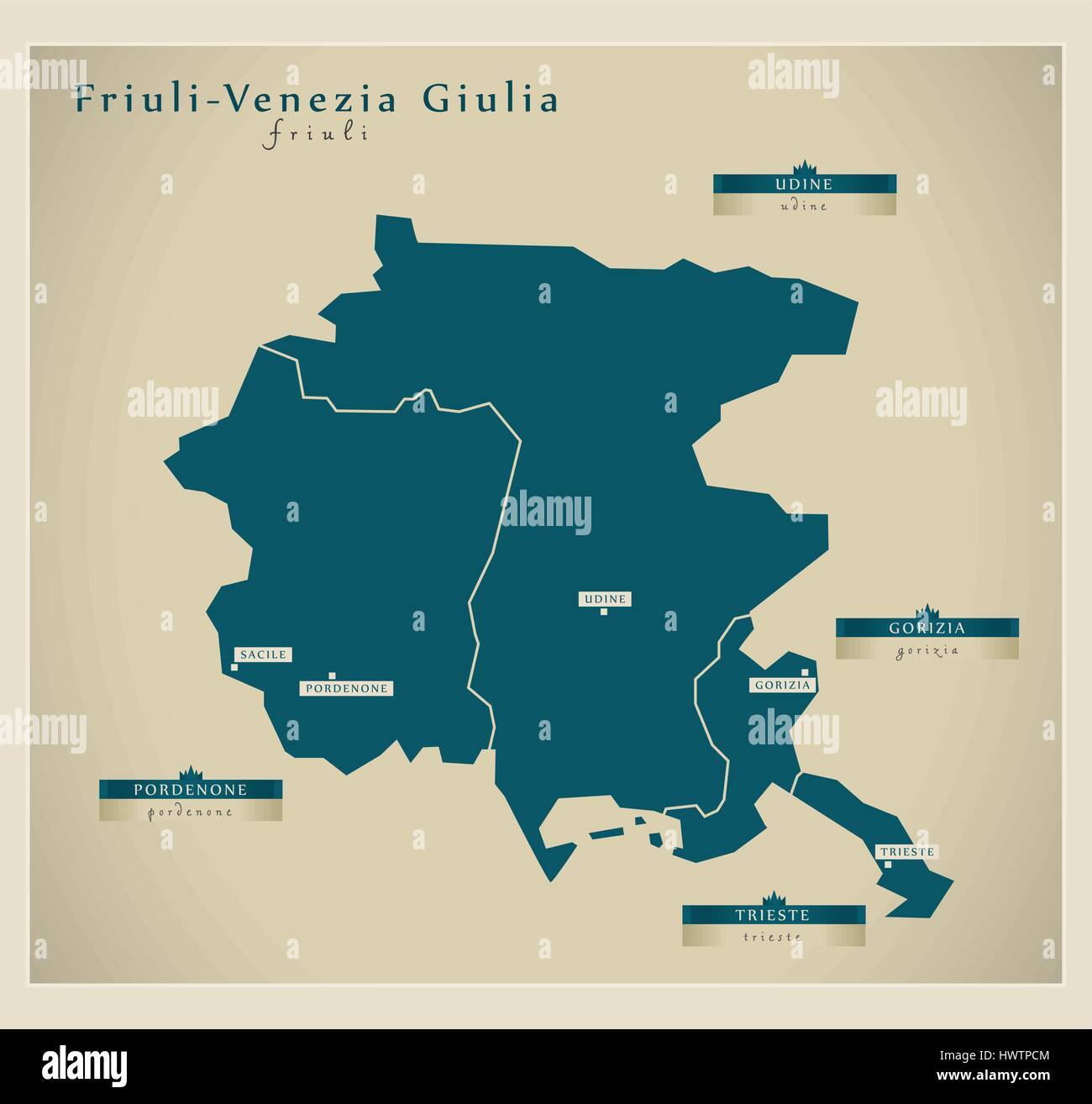 Mappa moderno - Friuli Venezia Giulia si Illustrazione Vettoriale