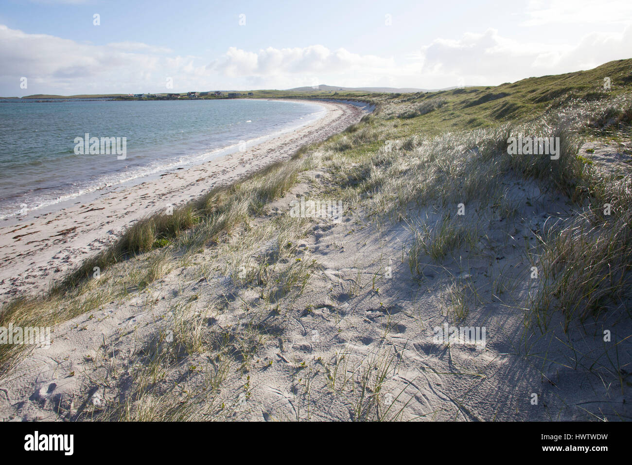 Le dune di sabbia e di Machir e splendida spiaggia bianca.Balranald riserva Foto Stock