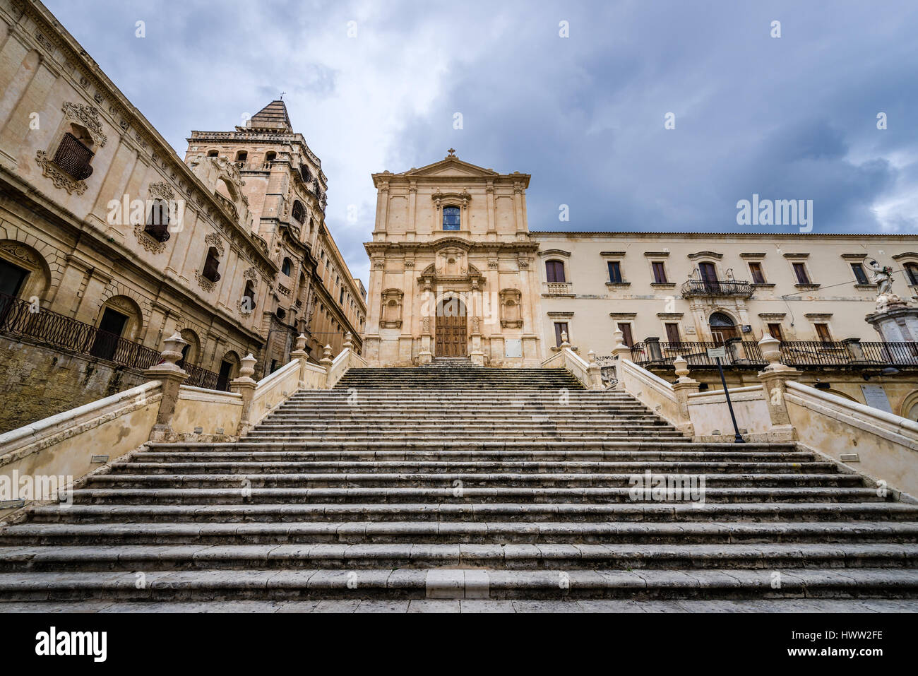 Xviii secolo la chiesa di San Francesco di Assisi (Immacolata Concezione) a Noto nella provincia di Siracusa in Sicilia Isola, Italia Foto Stock