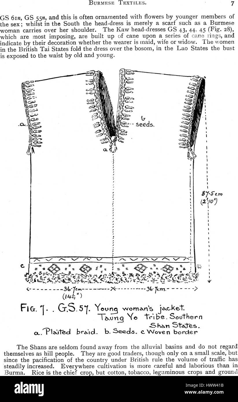 Questo pezzo di tessuto birmano risale al XIX secolo, mostrando intricate tecniche di tessitura e vivaci motivi tipici dell'artigianato birmano. Questi tessuti erano spesso usati in abiti cerimoniali e quotidiani, riflettendo il patrimonio culturale e artistico del Myanmar. Foto Stock