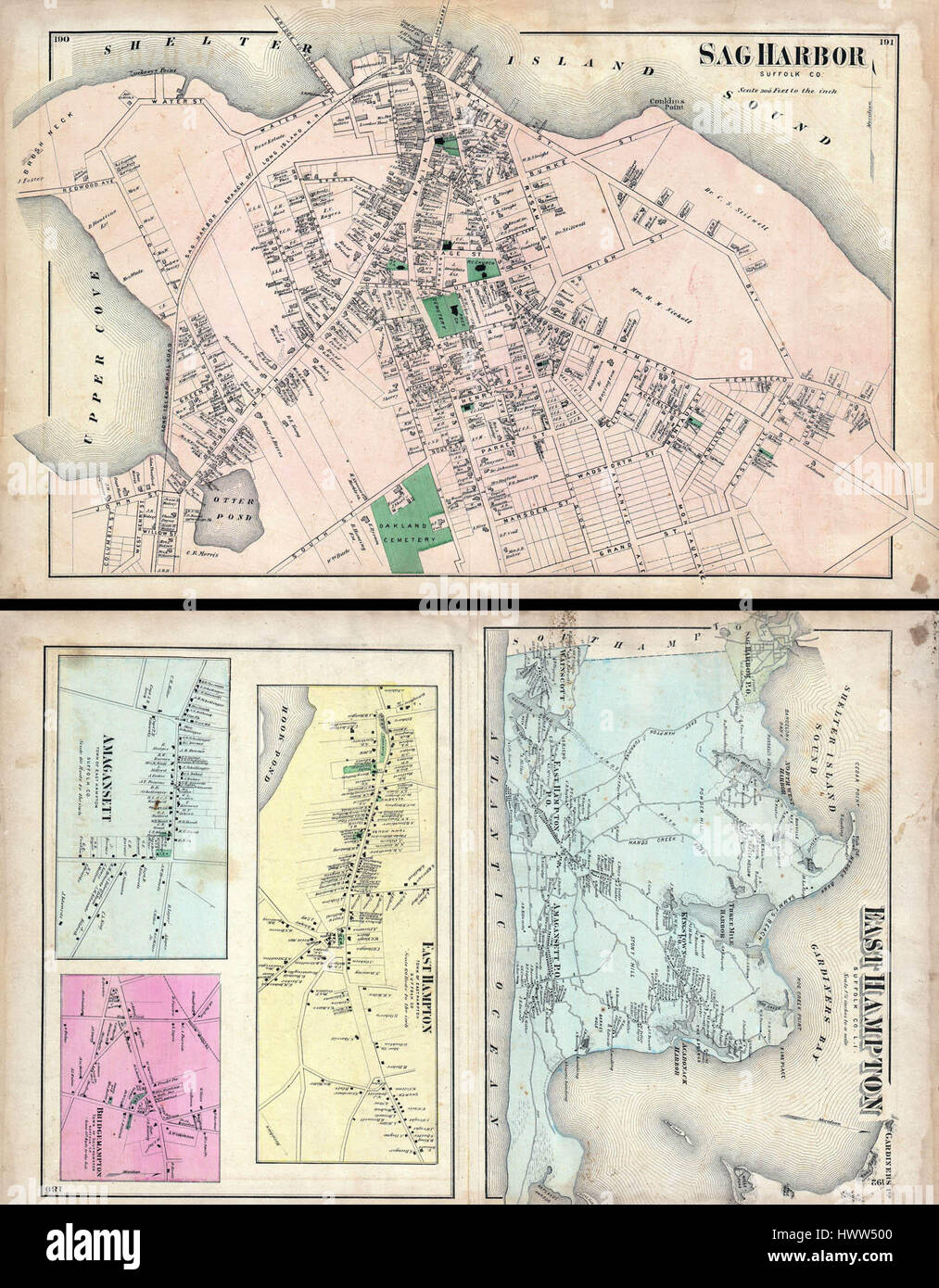 1873 birre Mappa di East Hampton e Sag Harbor, Long Island, New York Geographicus SagHarborEastHampton birre 1873 Foto Stock