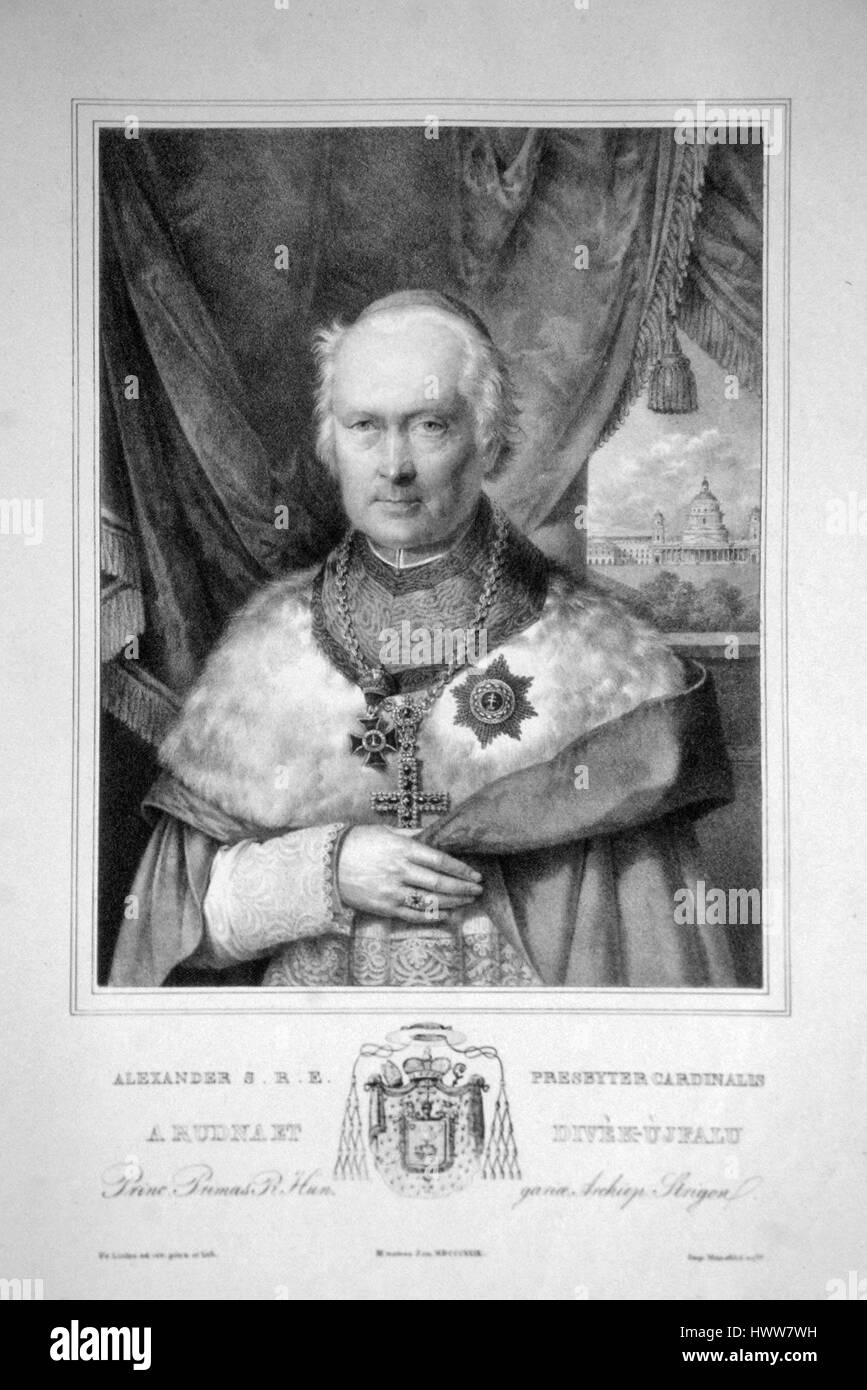 Alexander Rudnay fu un prelato e cardinale ungherese nel XIX secolo. Conosciuto per la sua leadership ecclesiastica, ha svolto un ruolo significativo negli affari ecclesiastici ungheresi durante il suo tempo, influenzando sia gli sviluppi religiosi che sociali. Foto Stock