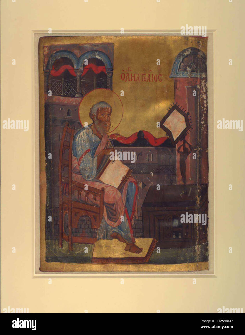 Il "Libro evangelico Folio 12r" fa parte di un manoscritto della British Library, contenente testi cristiani miniati. Il folio è significativo per il suo valore storico e artistico, mostrando le intricate opere d'arte dei manoscritti medievali cristiani. Foto Stock