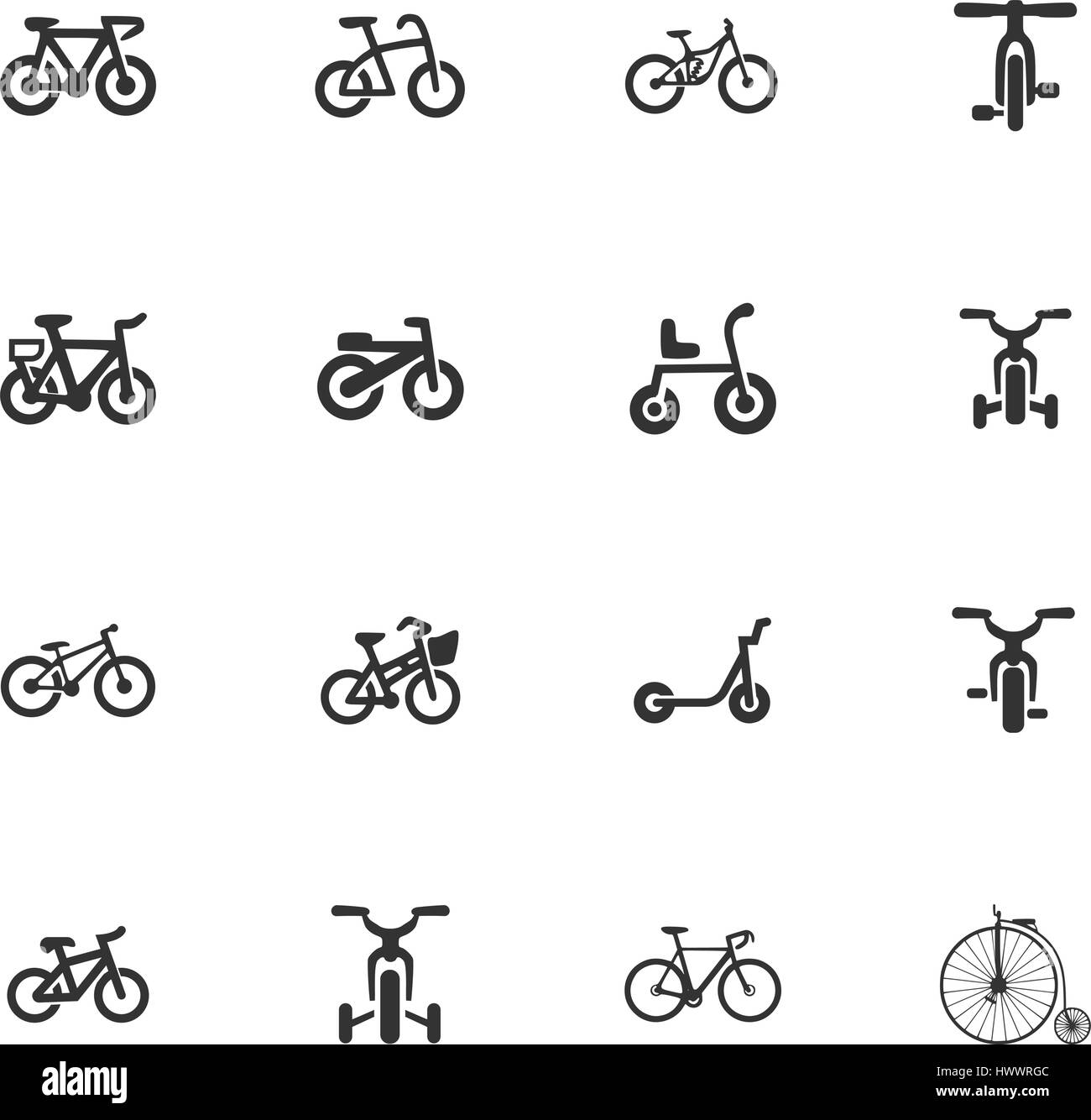 Tipo di bicicletta icone vettoriali per la progettazione di interfacce utente Illustrazione Vettoriale