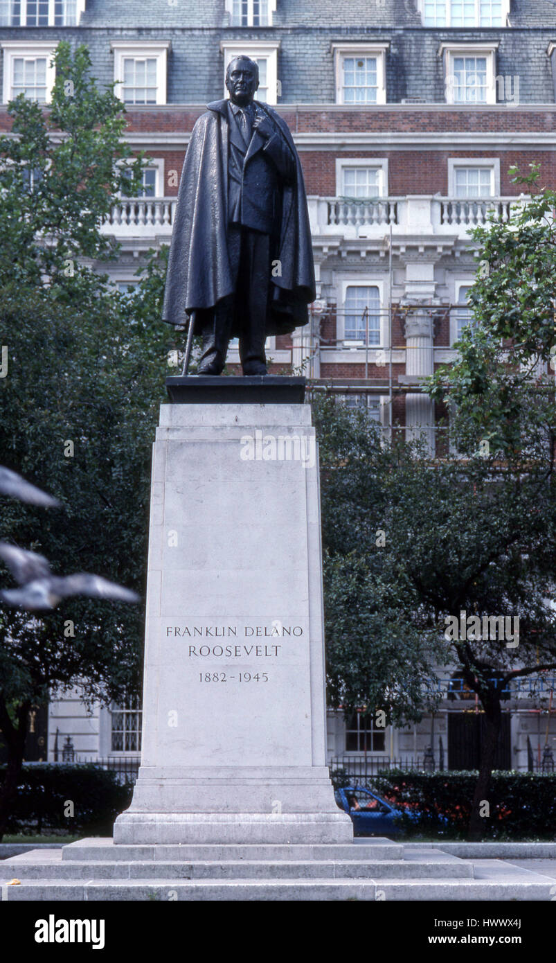 Statua di Franklin Roosevelt in Grosvenor Square Foto Stock