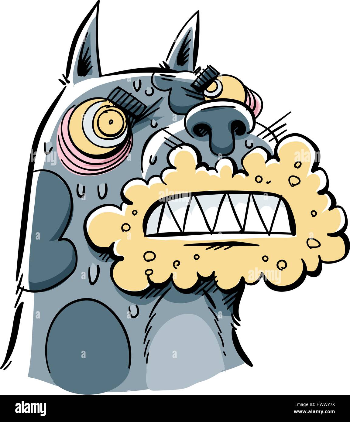 Un cartone animato di un cane rabbioso con formazione di schiuma, arrabbiato bocca. Illustrazione Vettoriale