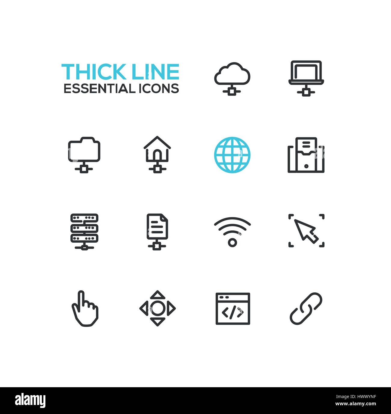 I dati di rete - moderno vettore singolo spessa linea di set di icone Illustrazione Vettoriale
