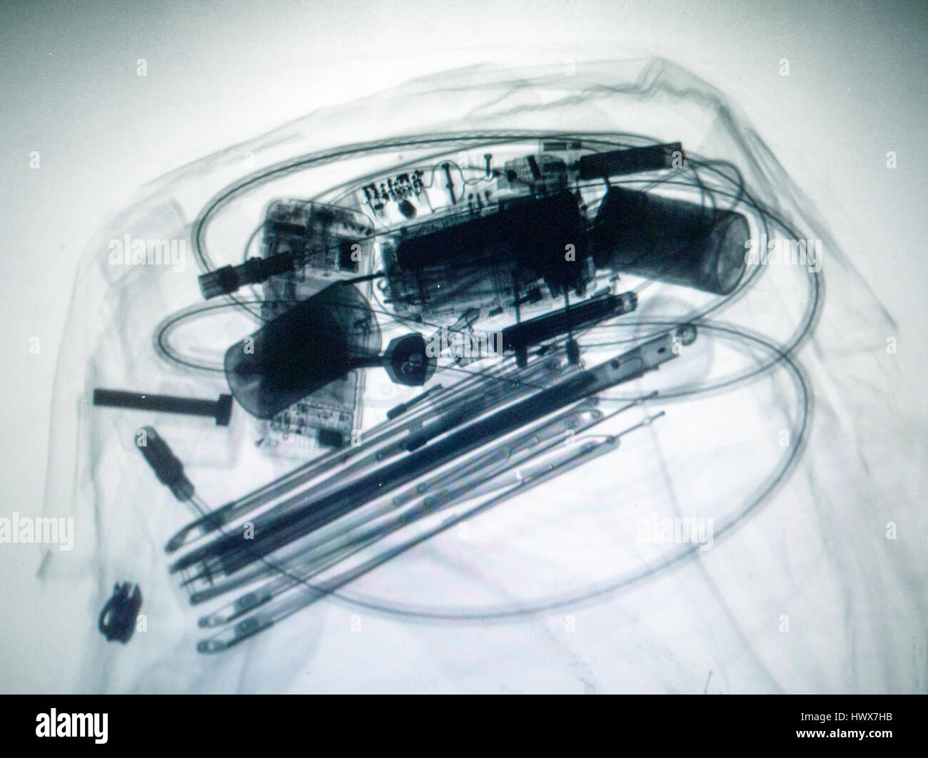 Bagaglio digitalizzati su x-ray schermo dello scanner Foto Stock