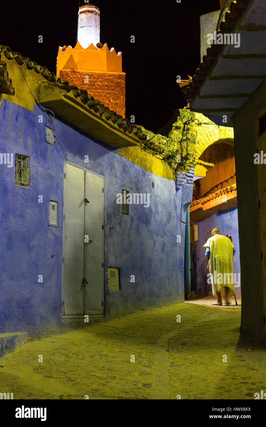 Chefchaouen, Marocco. Passeggiate nella Medina di notte. Foto Stock