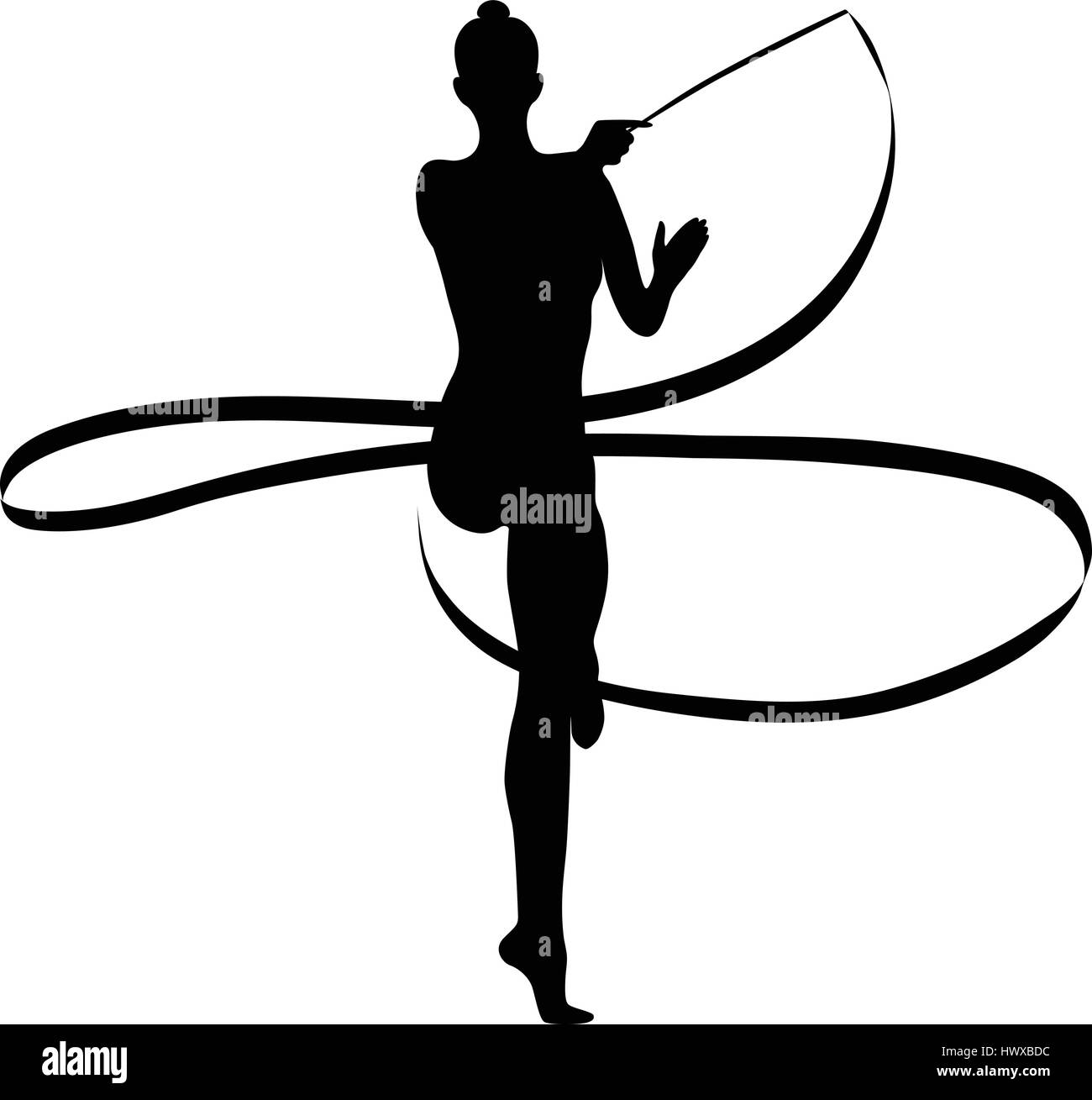 Silhouette nero ragazza ginnasta con nastro ginnastica ritmica Illustrazione Vettoriale