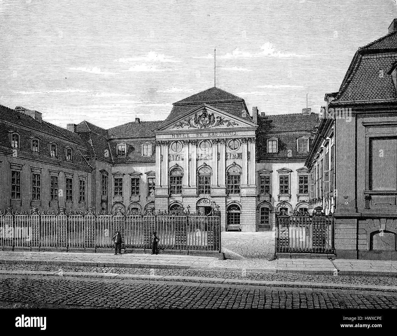 Il Palais Radziwill, chiamato anche Palais Schulenburg o la vecchia Cancelleria del Reich a Berlino, Germania, riproduzione di una immagine, la xilografia a partire dall'anno 1881, digitale migliorata Foto Stock