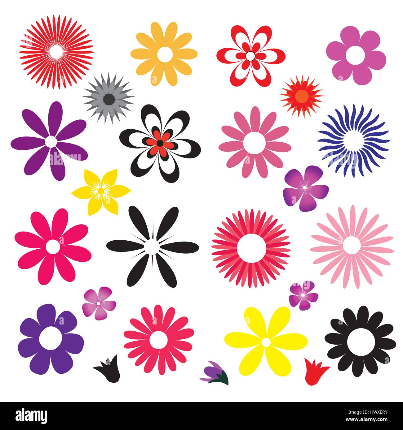 Illustrazione di una serie di fiori colorati Illustrazione Vettoriale