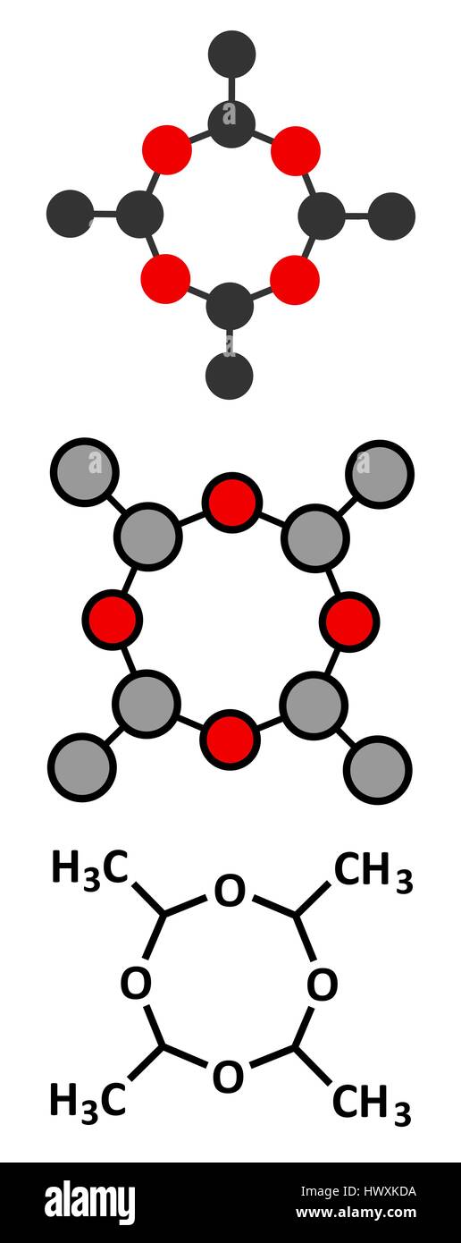 Metaldeide molecola di antiparassitari. Usato contro limacce e lumache e come solido camping carburante. Stilizzata 2D Rendering e tradizionale formula scheletrico. Illustrazione Vettoriale