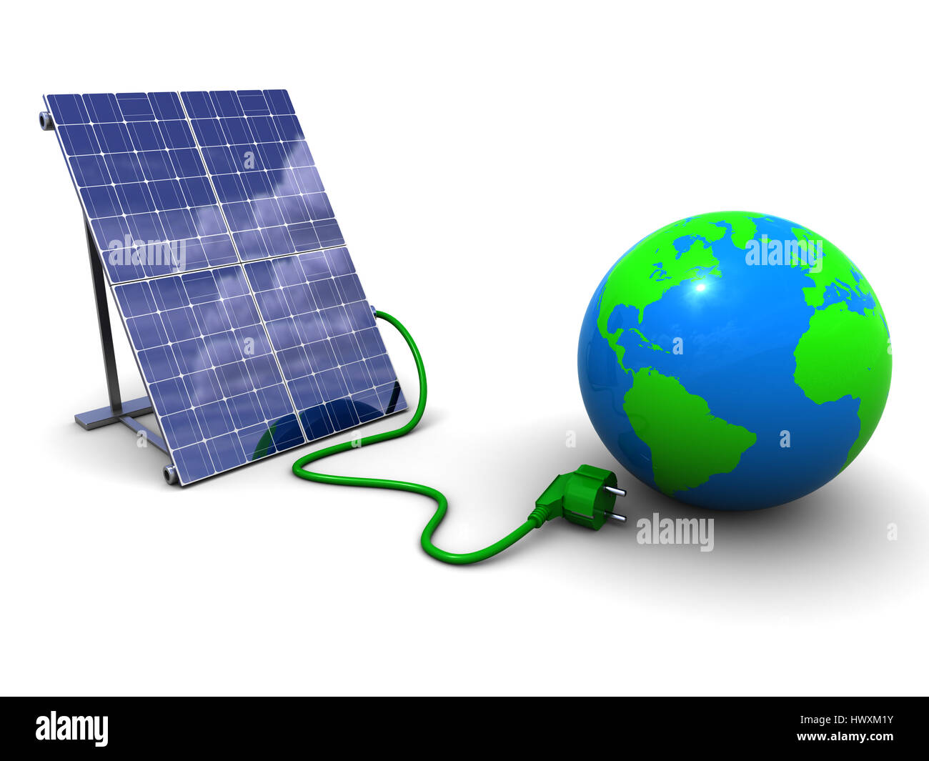 3d illustrazione del pannello solare e globo terrestre, su sfondo bianco Foto Stock