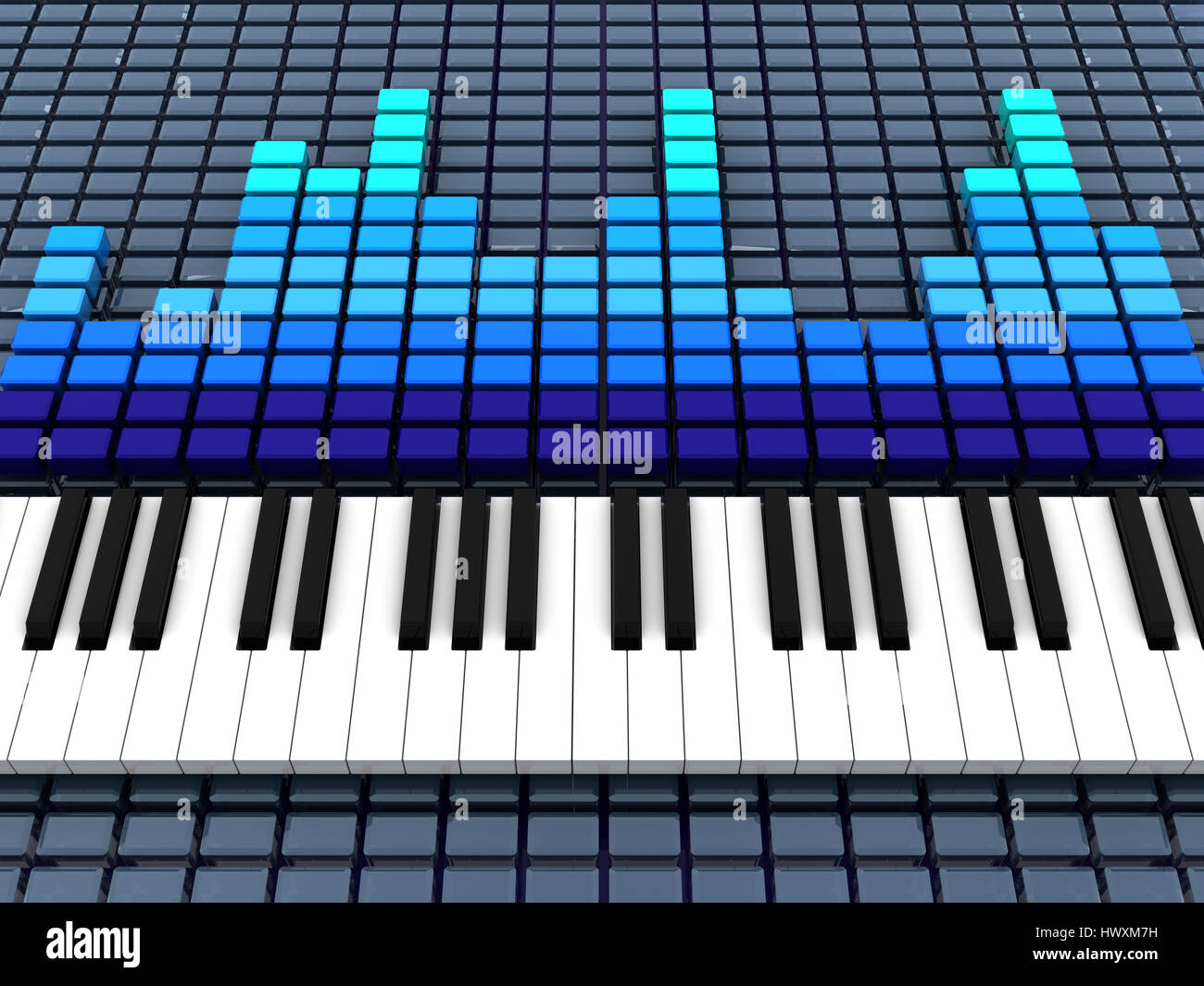 Abstract 3d illustrazione dei tasti di pianoforte e spettro audio Foto Stock