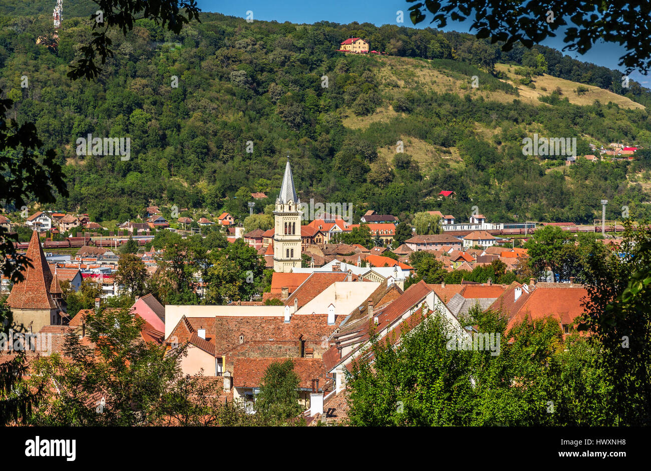 Vista di Sighisoara città in Romania Foto Stock