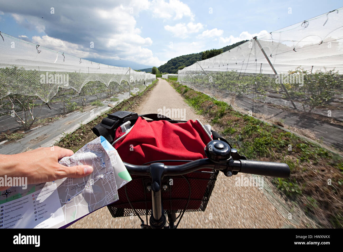Percorsi in bicicletta nel Lago Kawaguchi area nel sud della Prefettura di Yamanashi nei pressi del Monte Fuji, Giappone. Foto Stock