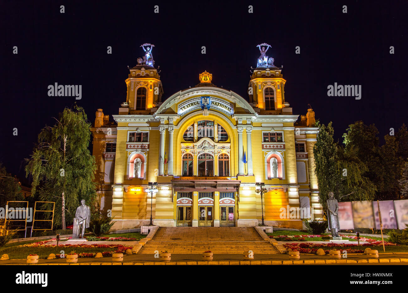 Cluj-Napoca Teatro Nazionale di notte - Romania Foto Stock