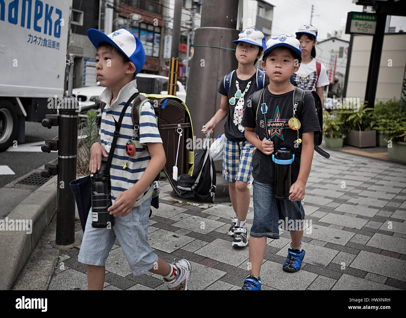 Scuola Giapponese kids in Tokyo, Giappone. Foto Stock