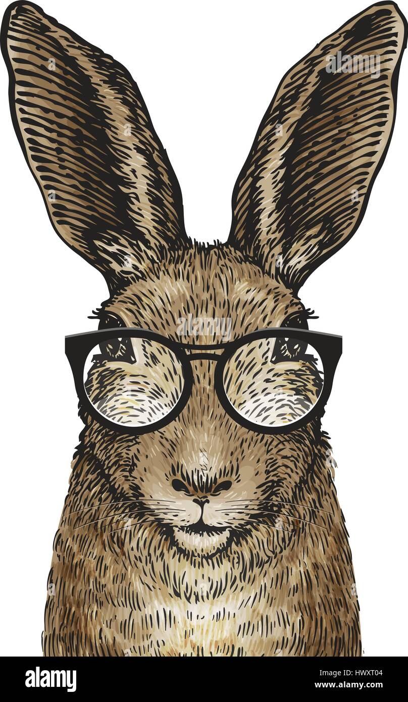 Simpatico coniglietto di Pasqua con gli occhiali. Fumetto illustrazione vettoriale Illustrazione Vettoriale