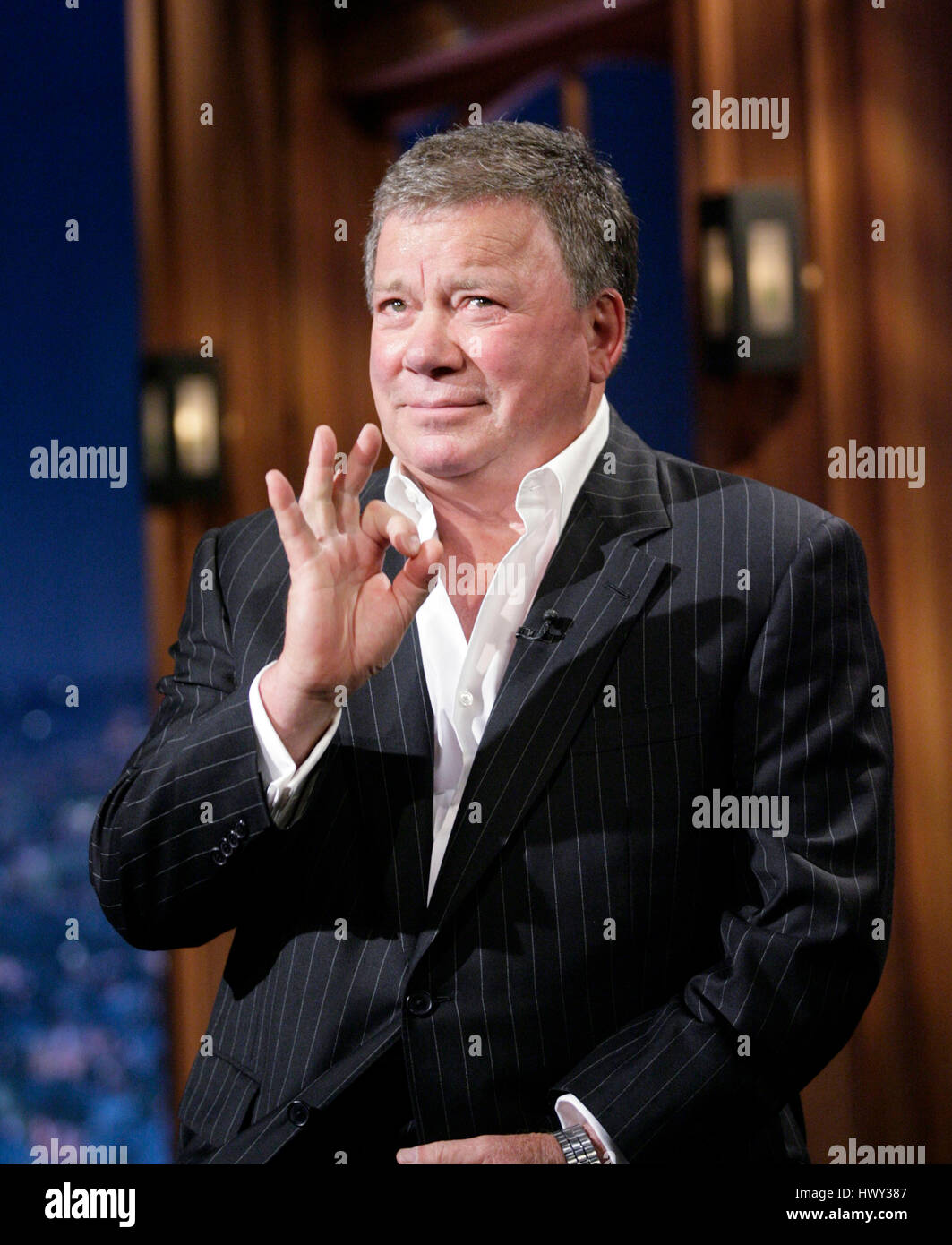 Attore William Shatner durante un segmento di "Late Late Show con Craig Ferguson' alla televisione CBS nella città di Los Angeles il Mercoledì, 7 gennaio 2009. Foto di Francesco Specker Foto Stock