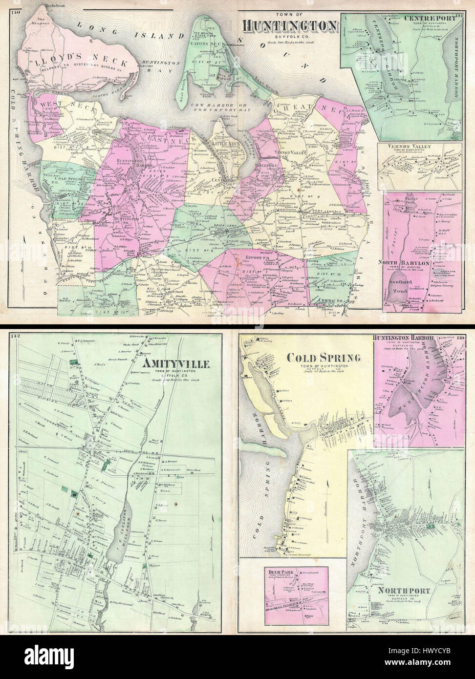 1873 birre Mappa di Huntington e Amityville, Long Island, New York Geographicus Huntington birre 1873 Foto Stock