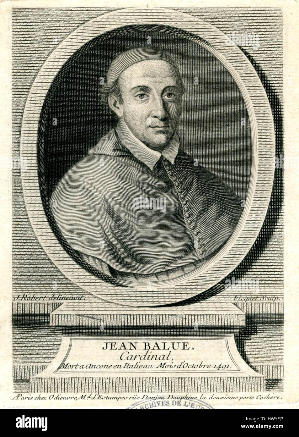 Il cardinale Jean Balue fu un ecclesiastico francese che ebbe un ruolo significativo durante il tardo medioevo. Era noto per il suo coinvolgimento nella politica francese e la sua eventuale prigionia, che segnò una svolta drammatica nella sua carriera. Foto Stock