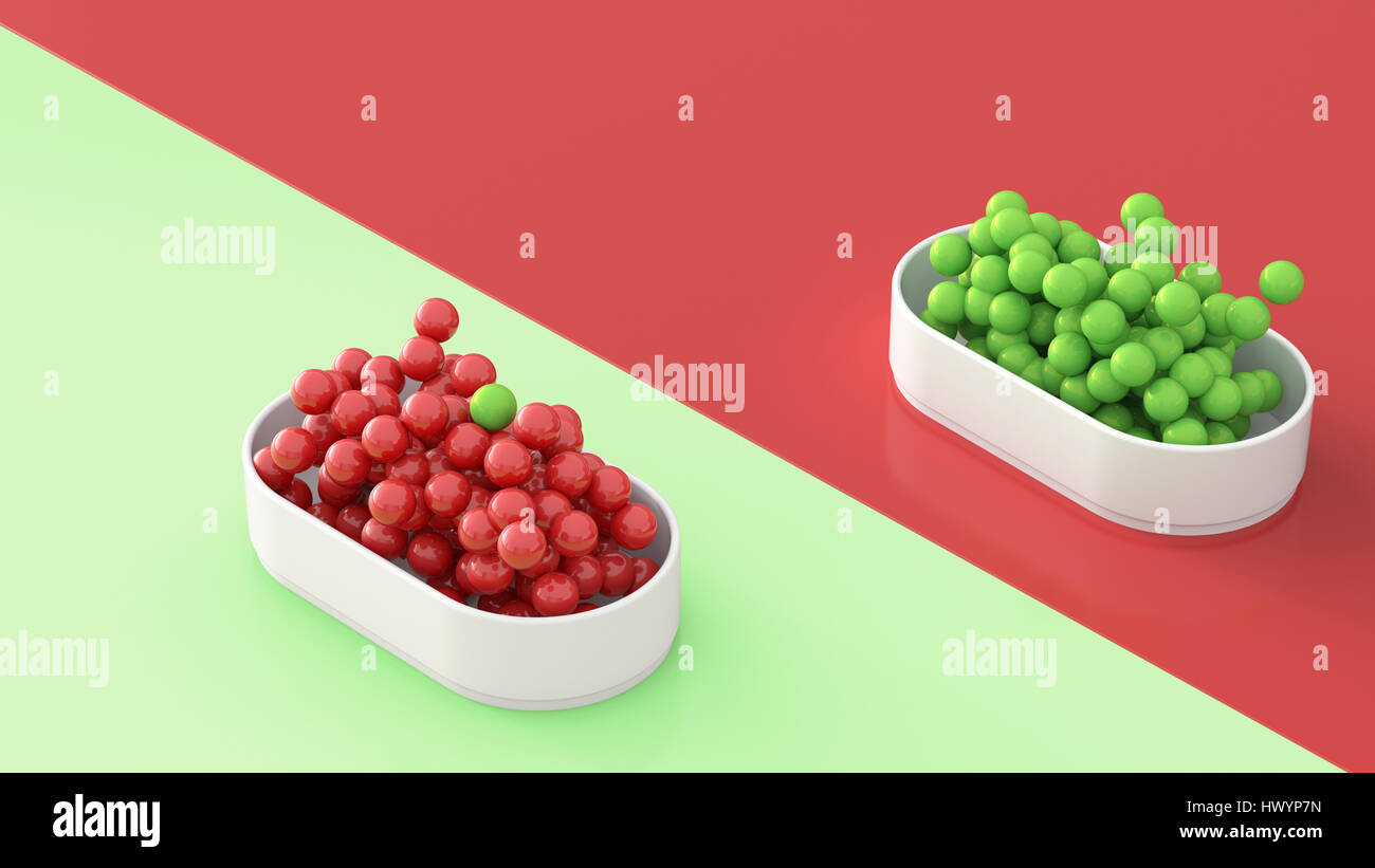 Verde e Rosso e sfere in ciotole, rendering 3D Foto Stock