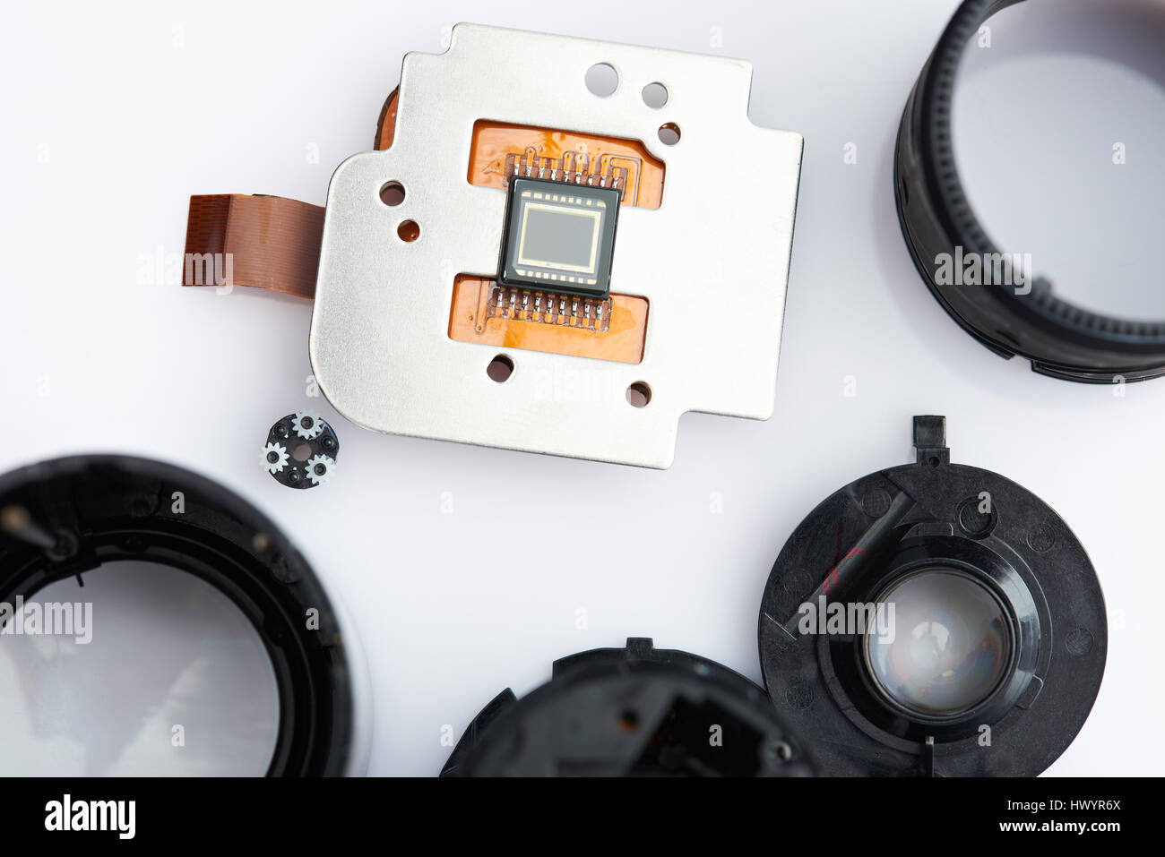 Immagine digitale del sensore della fotocamera. Diverse parti delle moderne fotocamere digitali Foto Stock