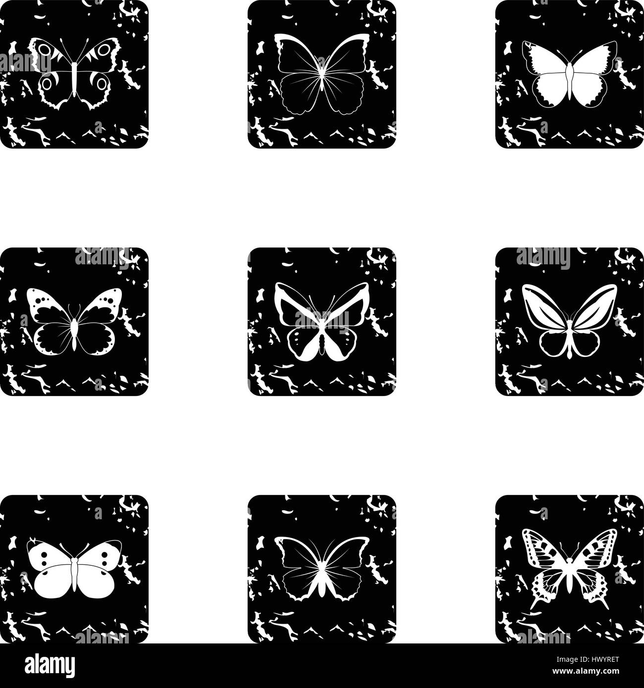 Butterfly set di icone, stile grunge Illustrazione Vettoriale