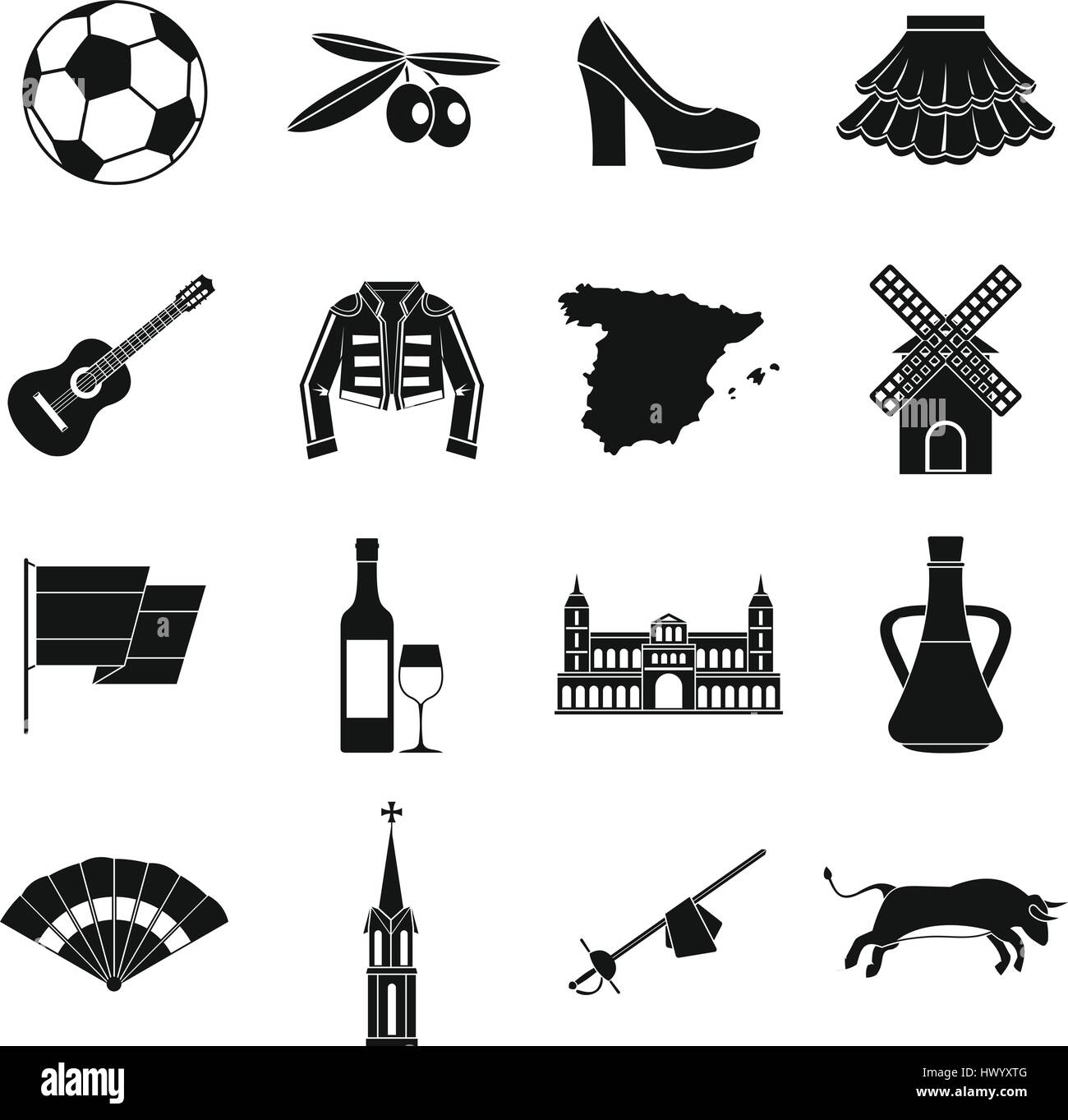 Spagna Viaggi set di icone, stile semplice Illustrazione Vettoriale