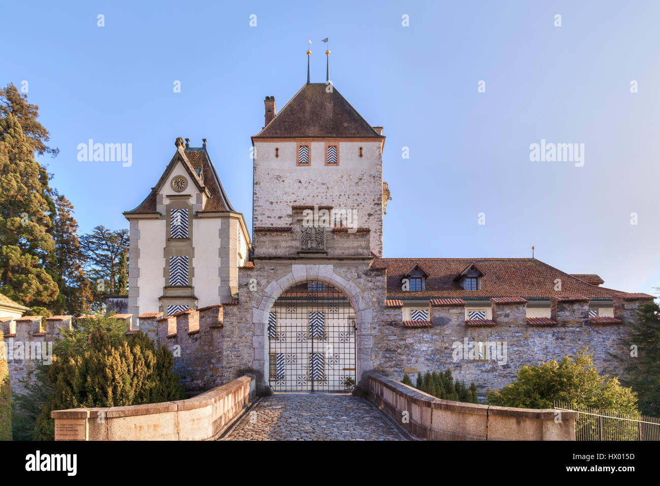 Schloss Oberhofen, Thunersee, Berner Oberland, Berna, Svizzera, Europa Foto Stock