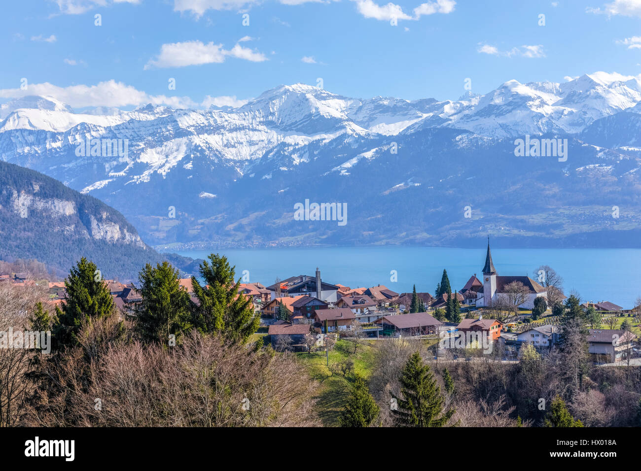 Il lago di Thun, Sigriswil, Berna, Svizzera, Europa Foto Stock