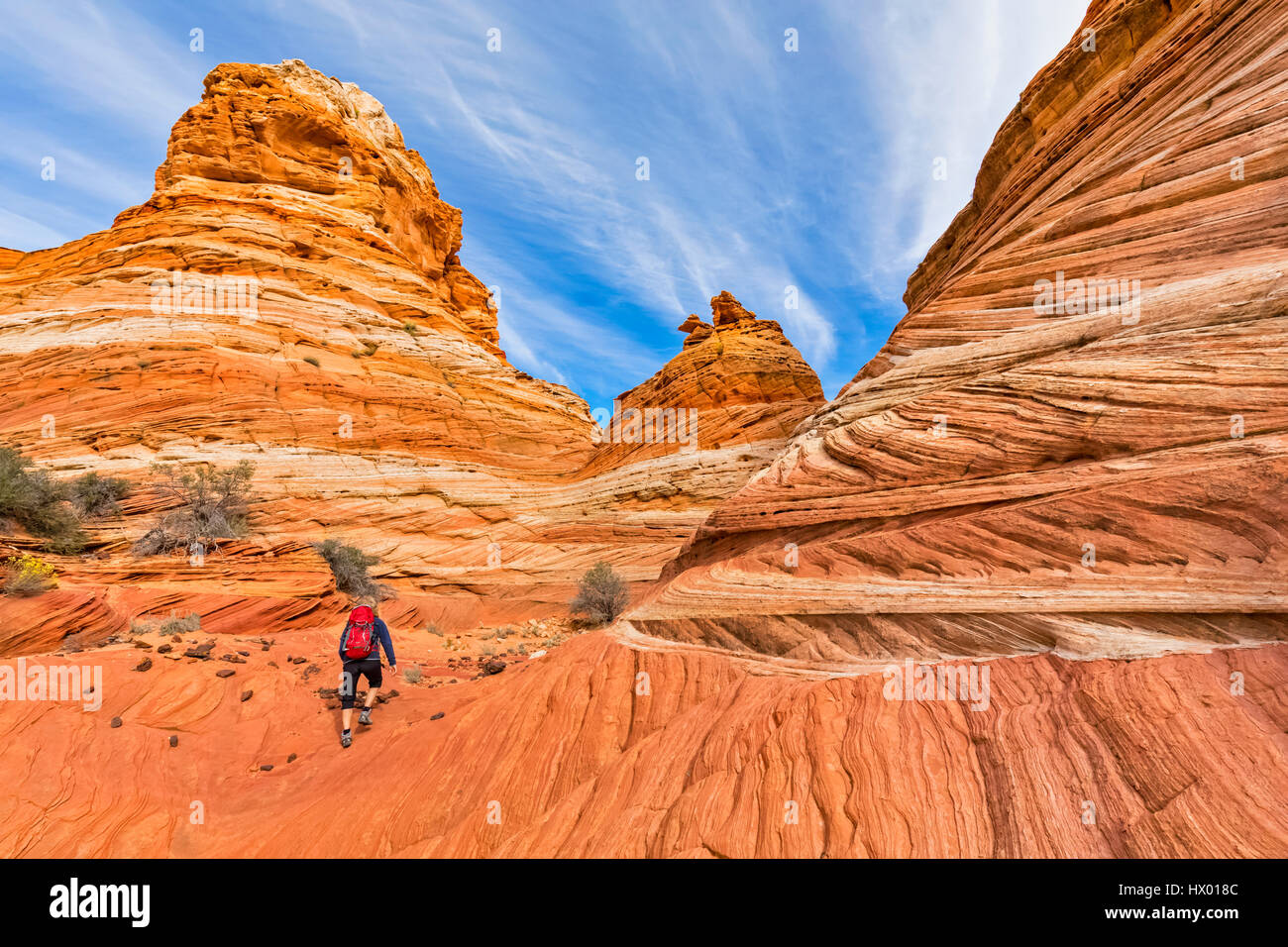 Stati Uniti d'America, Arizona, Pagina, Paria Canyon Vermillion Cliffs Wilderness, Coyote Buttes, escursioni turistiche in pietra rossa piramidi e buttes Foto Stock