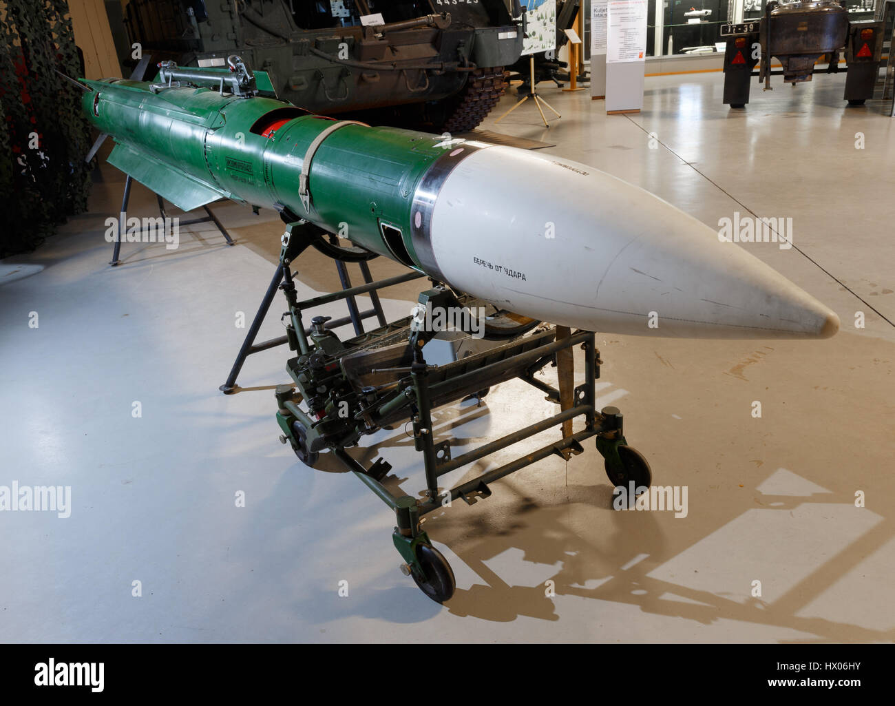 Versione di istruzioni di Buk M1 missili terra-aria in mostra presso il Museo di difesa contraerea in Tuusula, Finlandia. Foto Stock