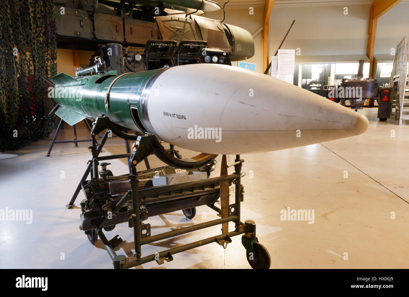 Versione di istruzioni di Buk M1 missili terra-aria in mostra presso il Museo di difesa contraerea in Tuusula, Finlandia. Foto Stock