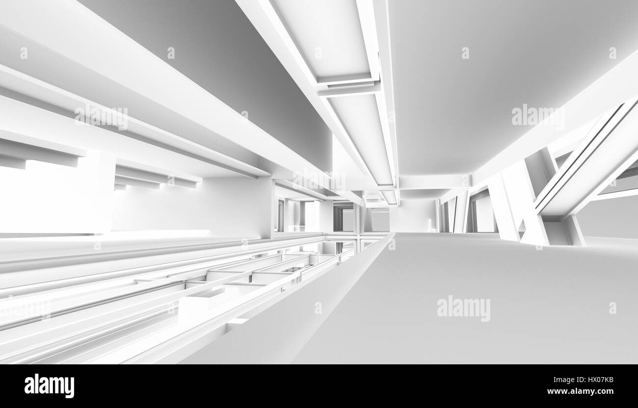 White abstract architettura moderna dello sfondo. Il rendering 3d. 3d illustrazione Foto Stock