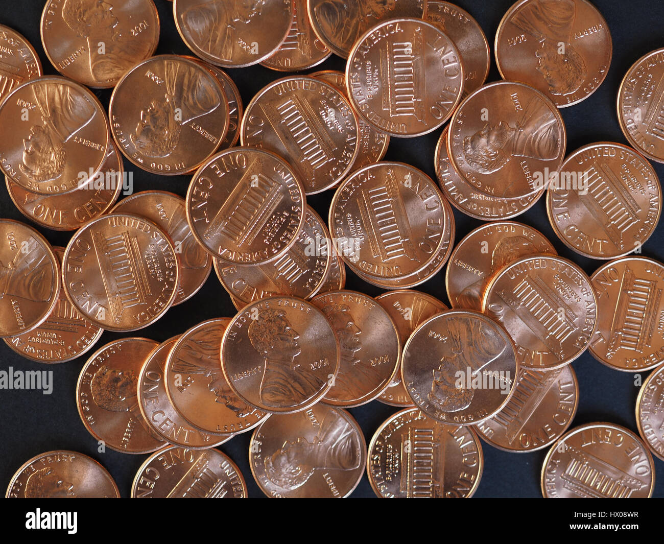 Un centesimo di dollaro monete denaro (USD), valuta di Stati Uniti Foto  stock - Alamy