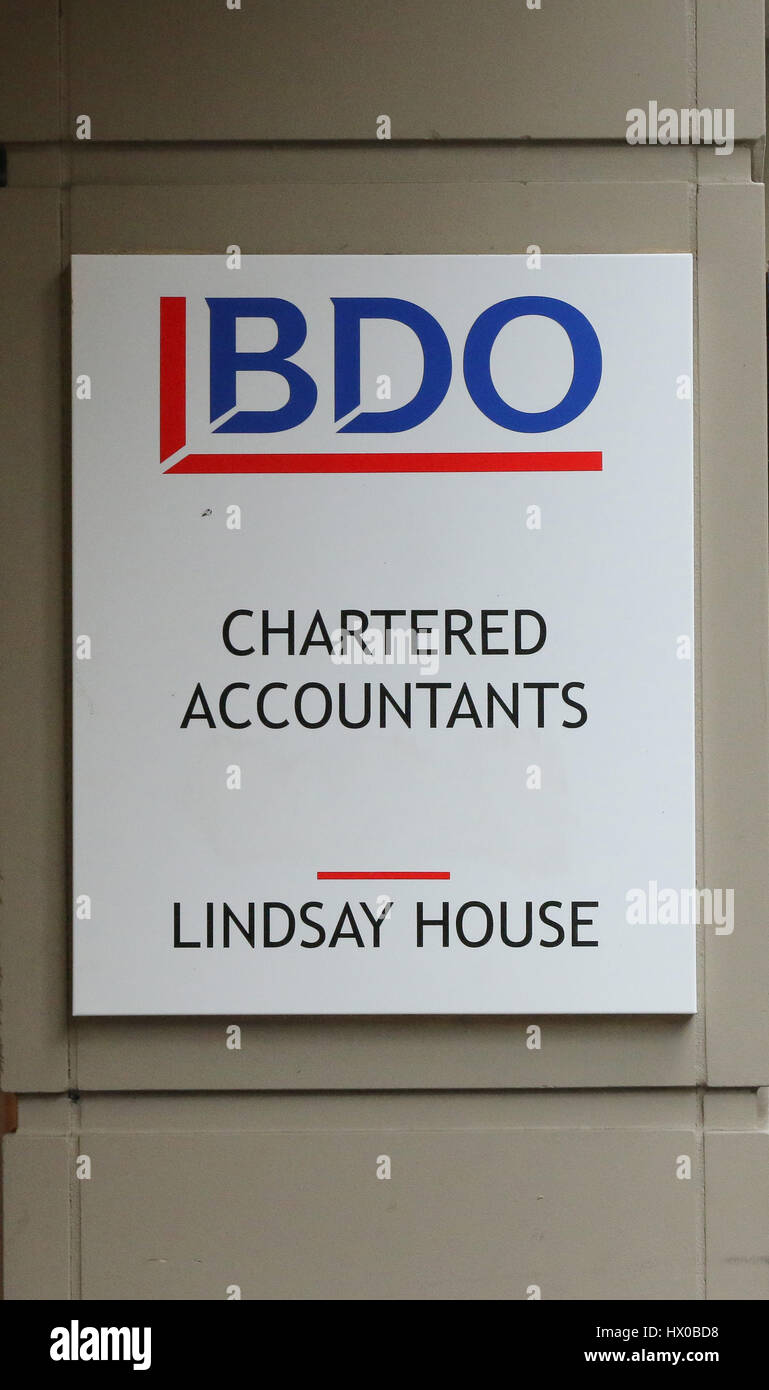 Il BDO Commercialisti segno a Belfast, Irlanda del Nord. Foto Stock