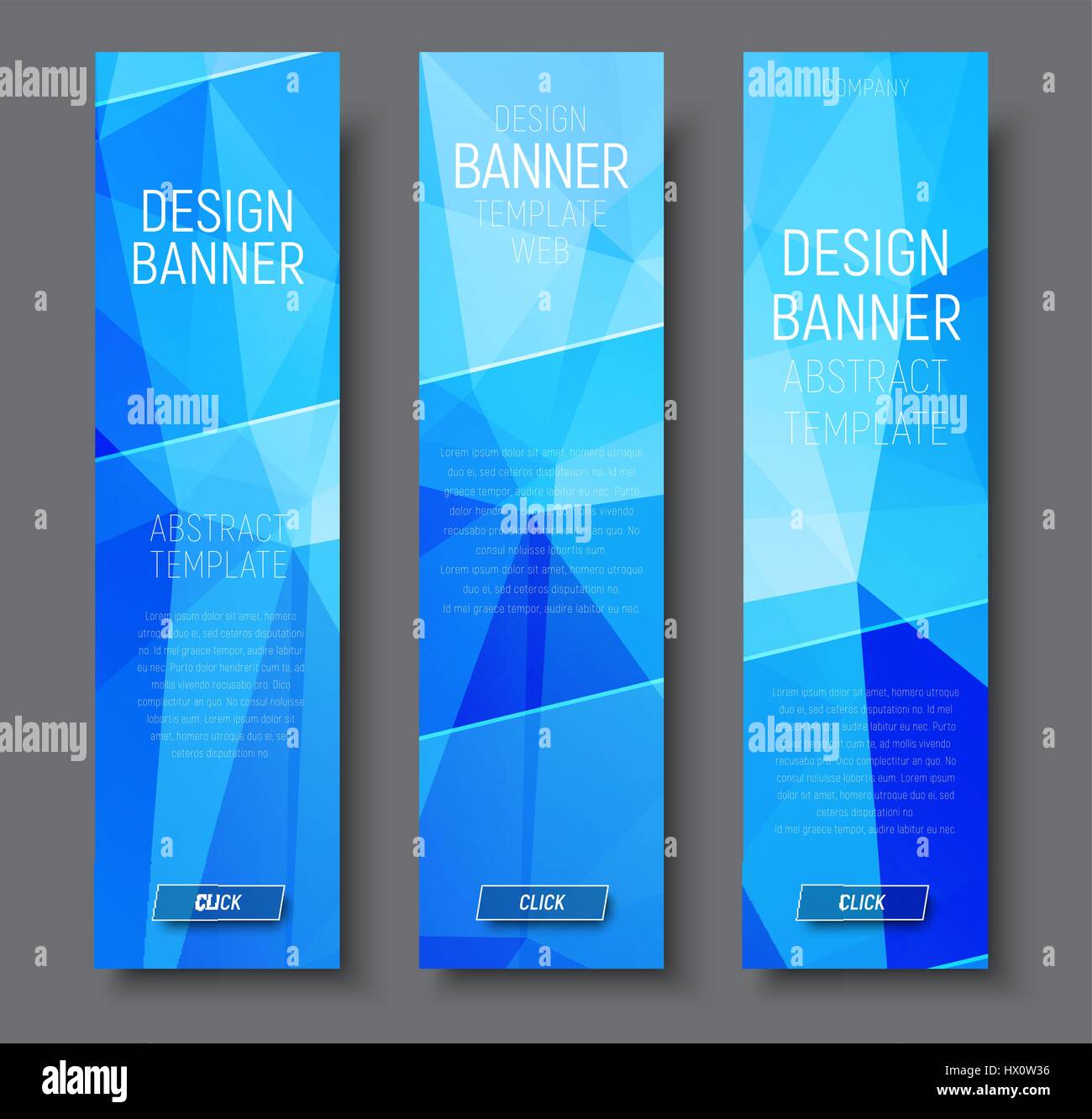 Design banner verticale con abstract blu sfondo poligonale e trasparente degli elementi diagonali. Illustrazione Vettoriale. Impostare Illustrazione Vettoriale