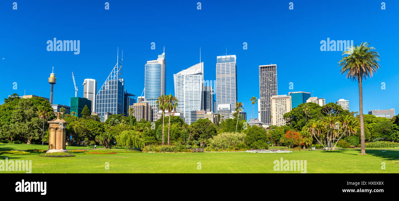 Grattacieli di Sidney visto dal Royal Botanical Garden Foto Stock