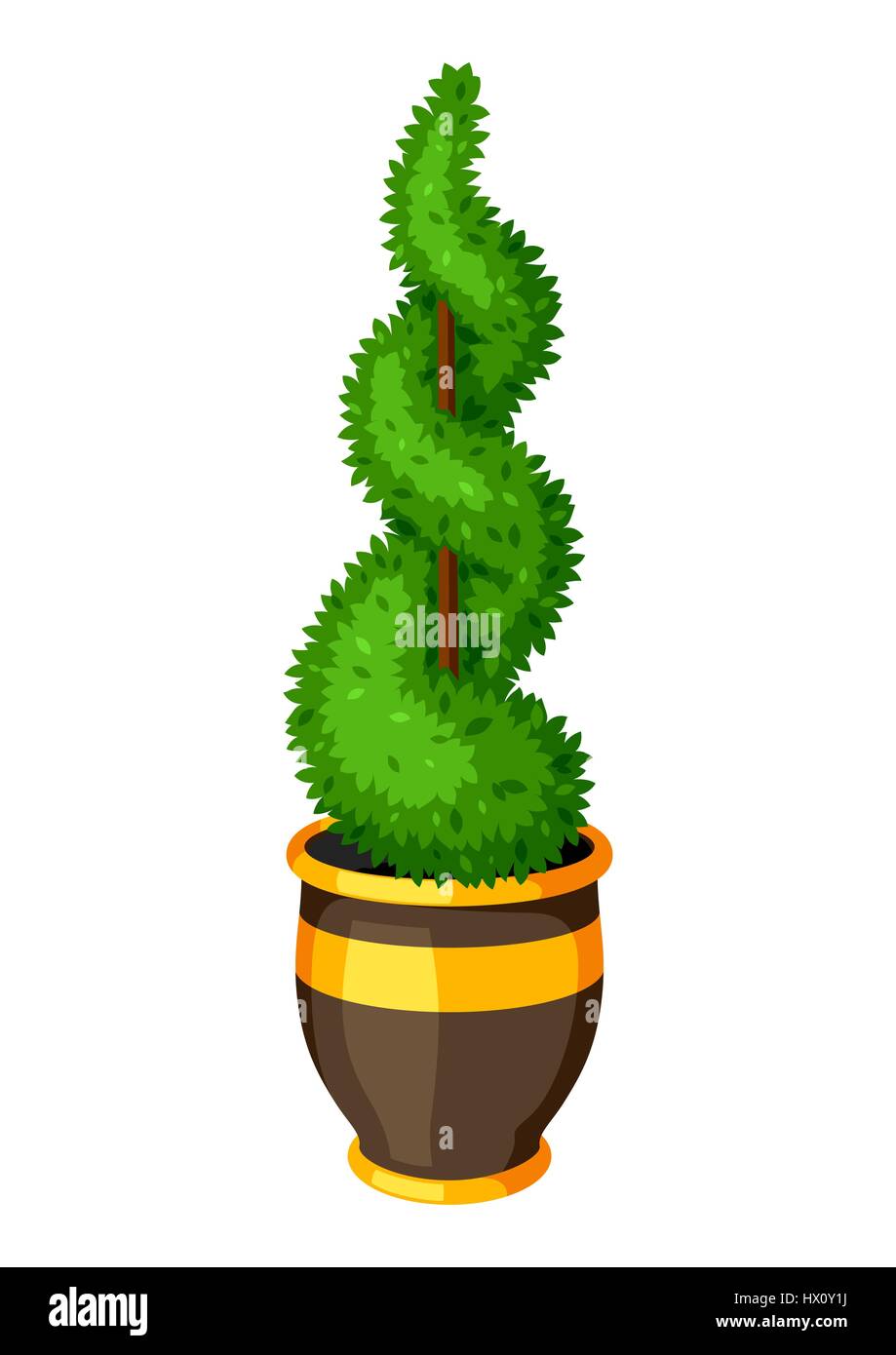 Topiaria da legno di bosso pianta di giardino. Struttura decorativa in vaso Illustrazione Vettoriale